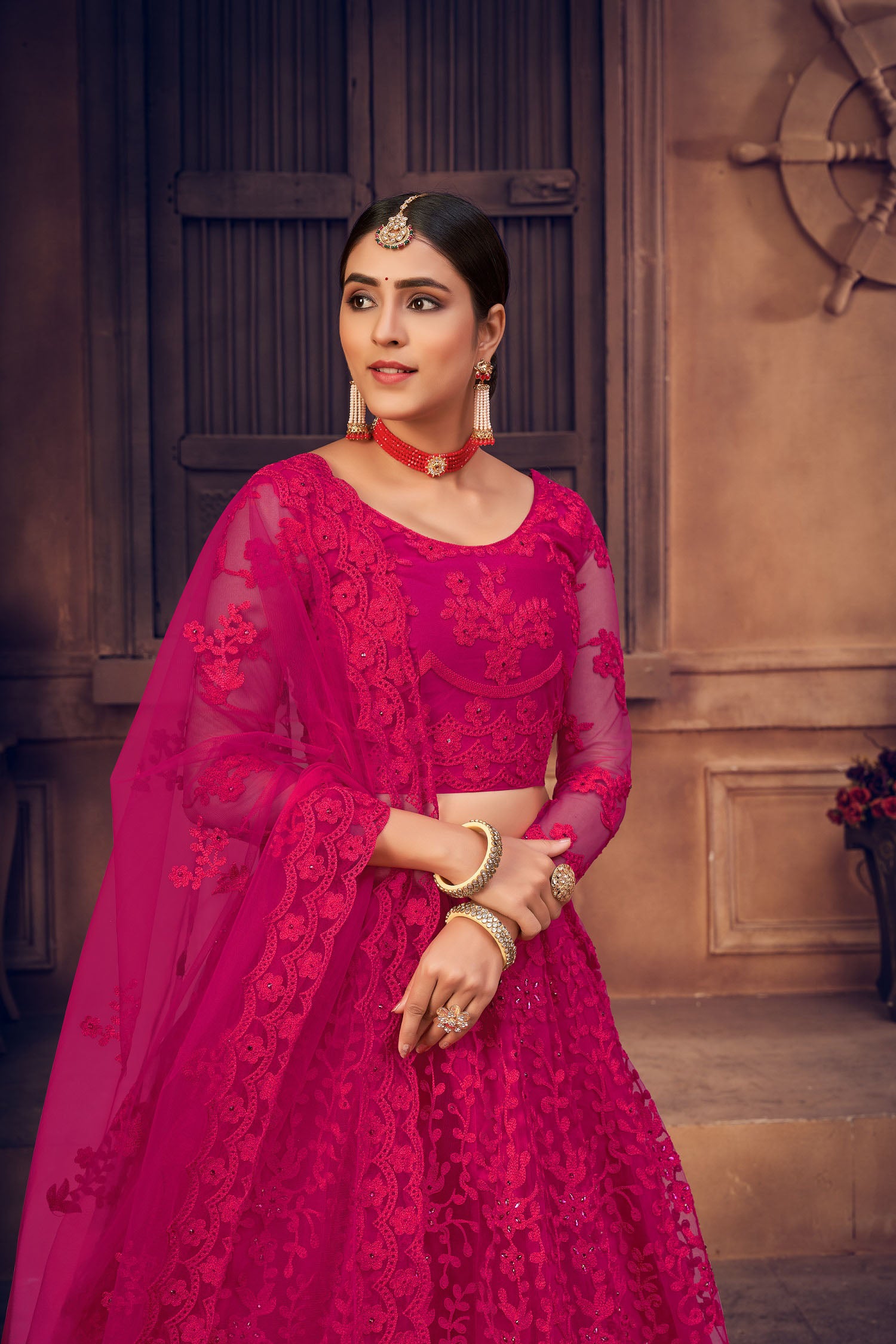 Net Embroidery Lehenga Choli In Dark Pink Colour - LD5680069