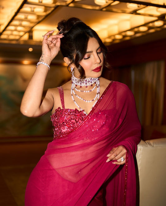 Priyanka Chopra Stuns in ₹8 Crore Necklace and Vibrant Magenta Saree at Brother's Wedding Celebrations