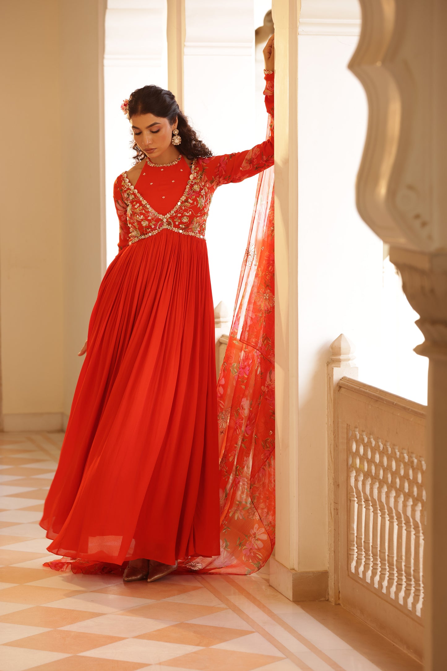 Orange Adha Designer anarkali set