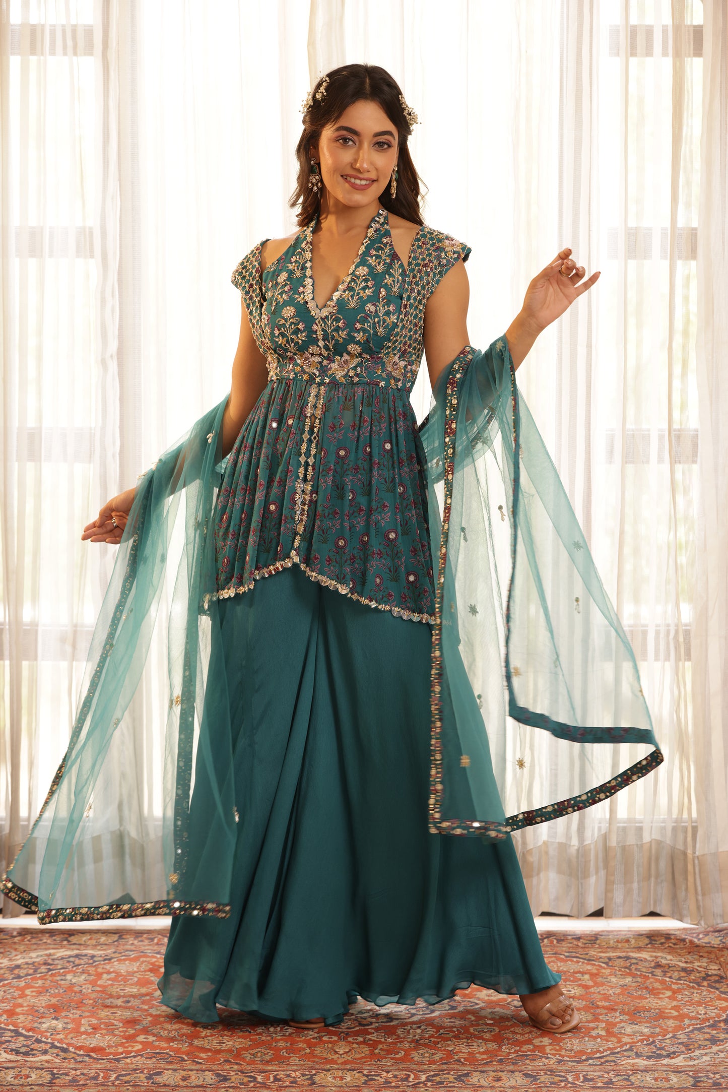 Noor peplum Green sharara set