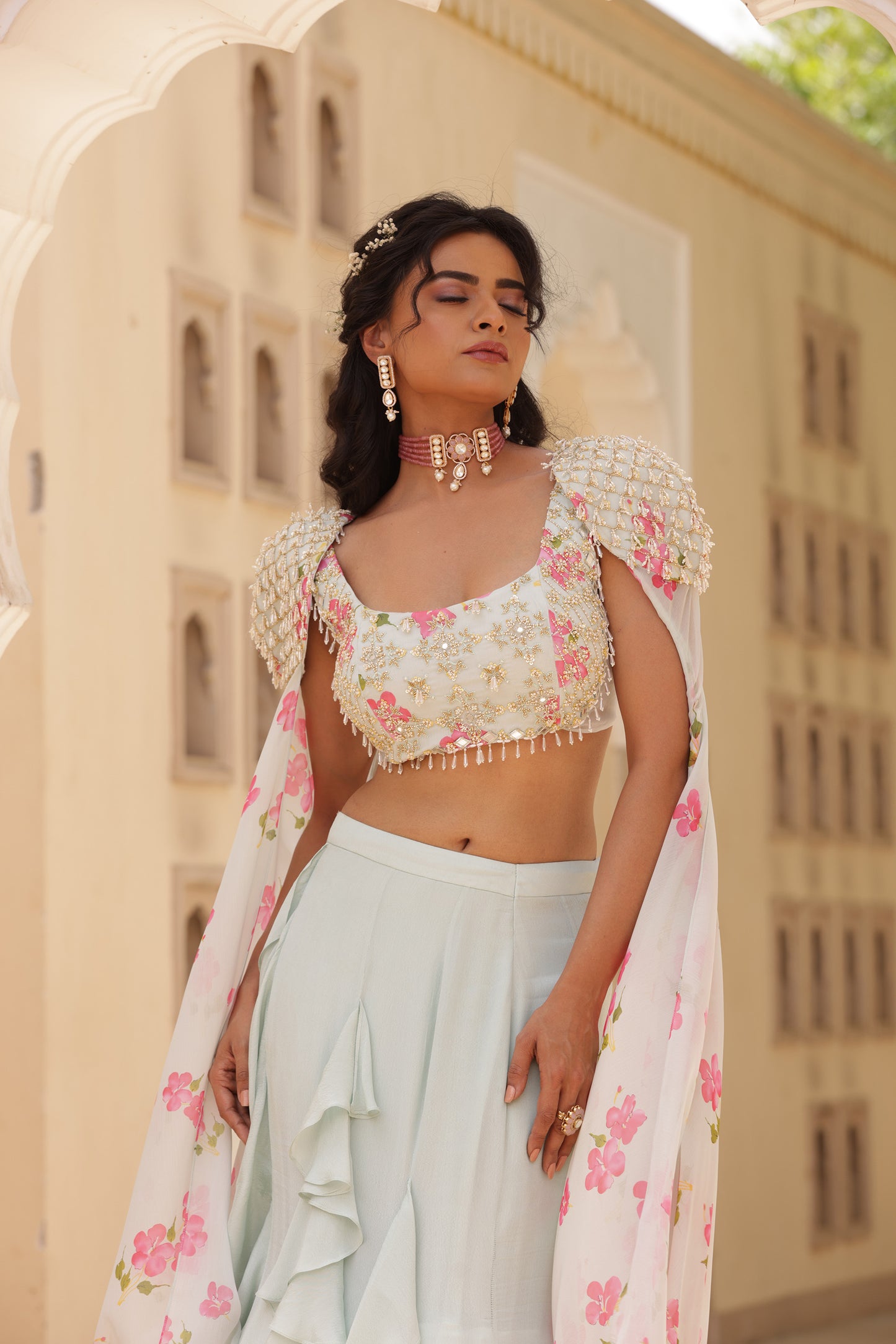 kiah Fish cut and ruffle Green lehenga