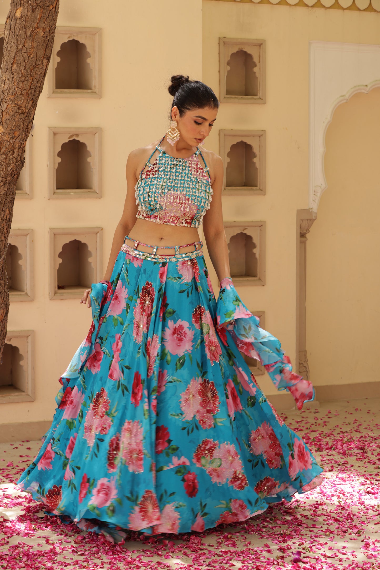 Noor bahar Blue floral print lehenga set