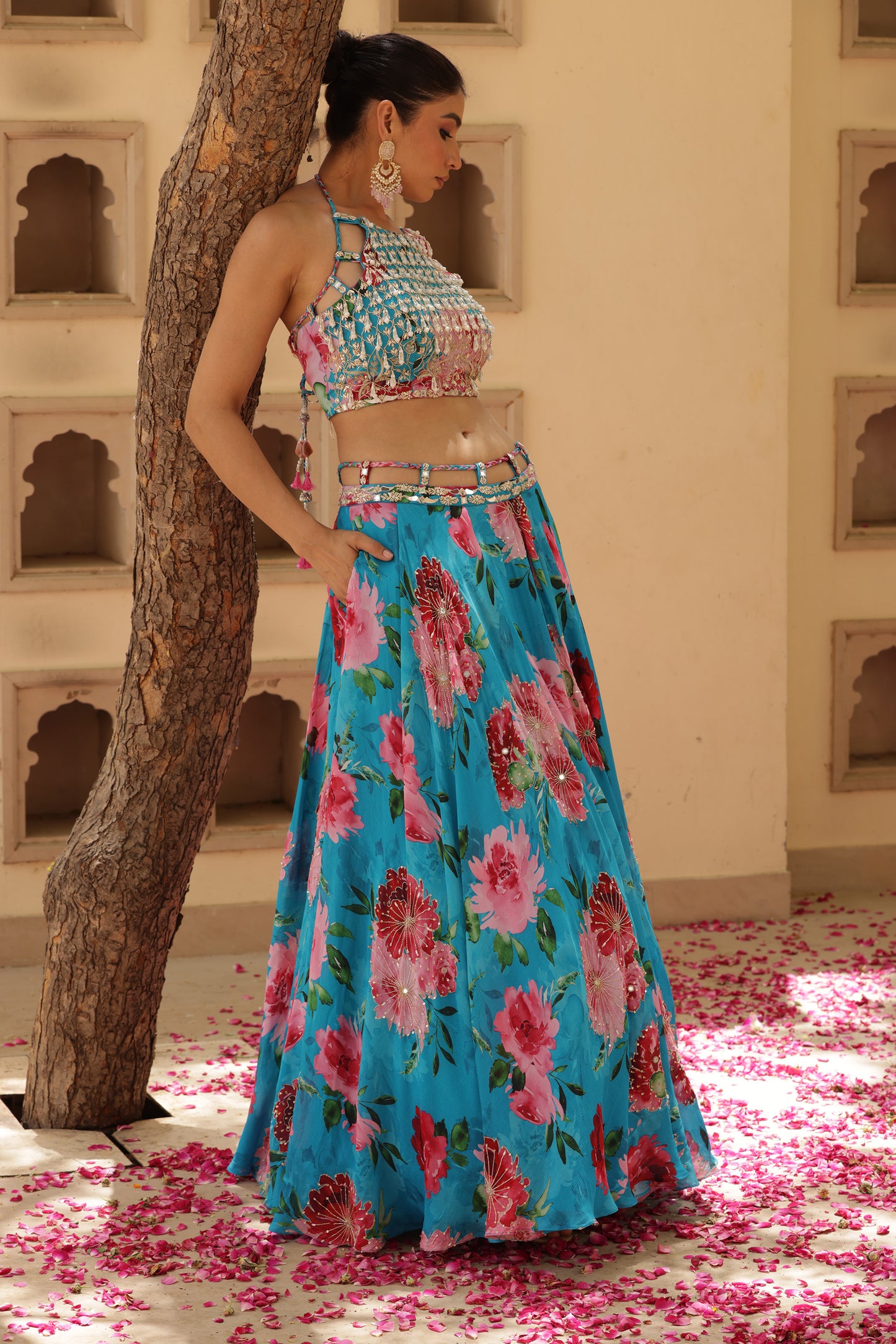 Noor bahar Blue floral print lehenga set