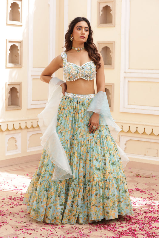 Mariam Chiffon three tier lehenga set