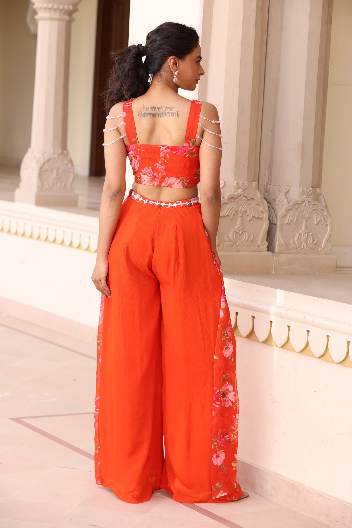 Kudi Orange Hand embroidered Mehendi pant set