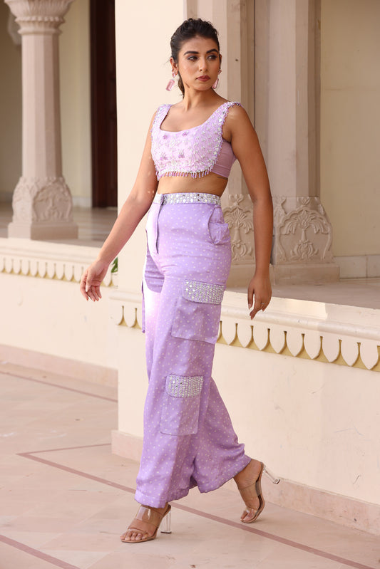 Purple Desi Jasmine Bandhani Pant set