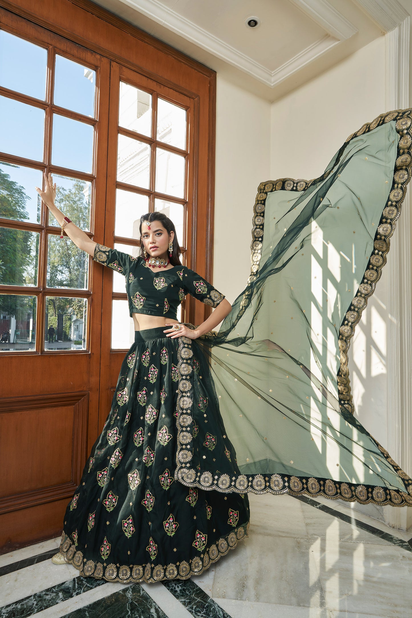 Black Organza Zari and Sequins Embroidery  Lehenga