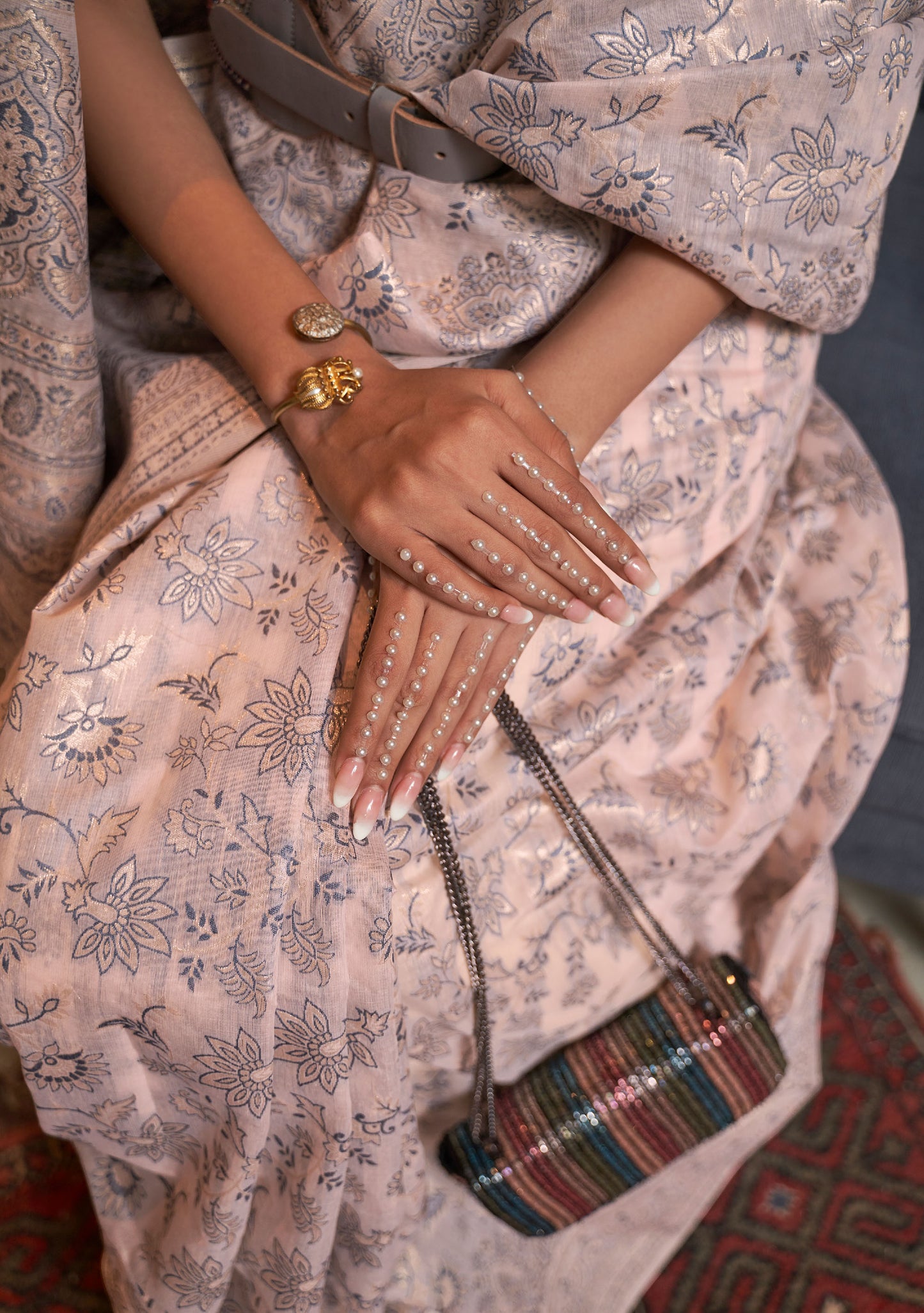 Pale Pink Kafreen Kashmiri Modal Handloom Saree