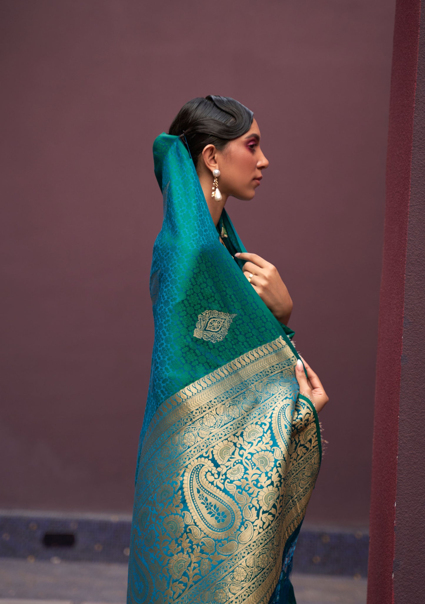 Teal Khushrat Pure Satin Weaving Saree