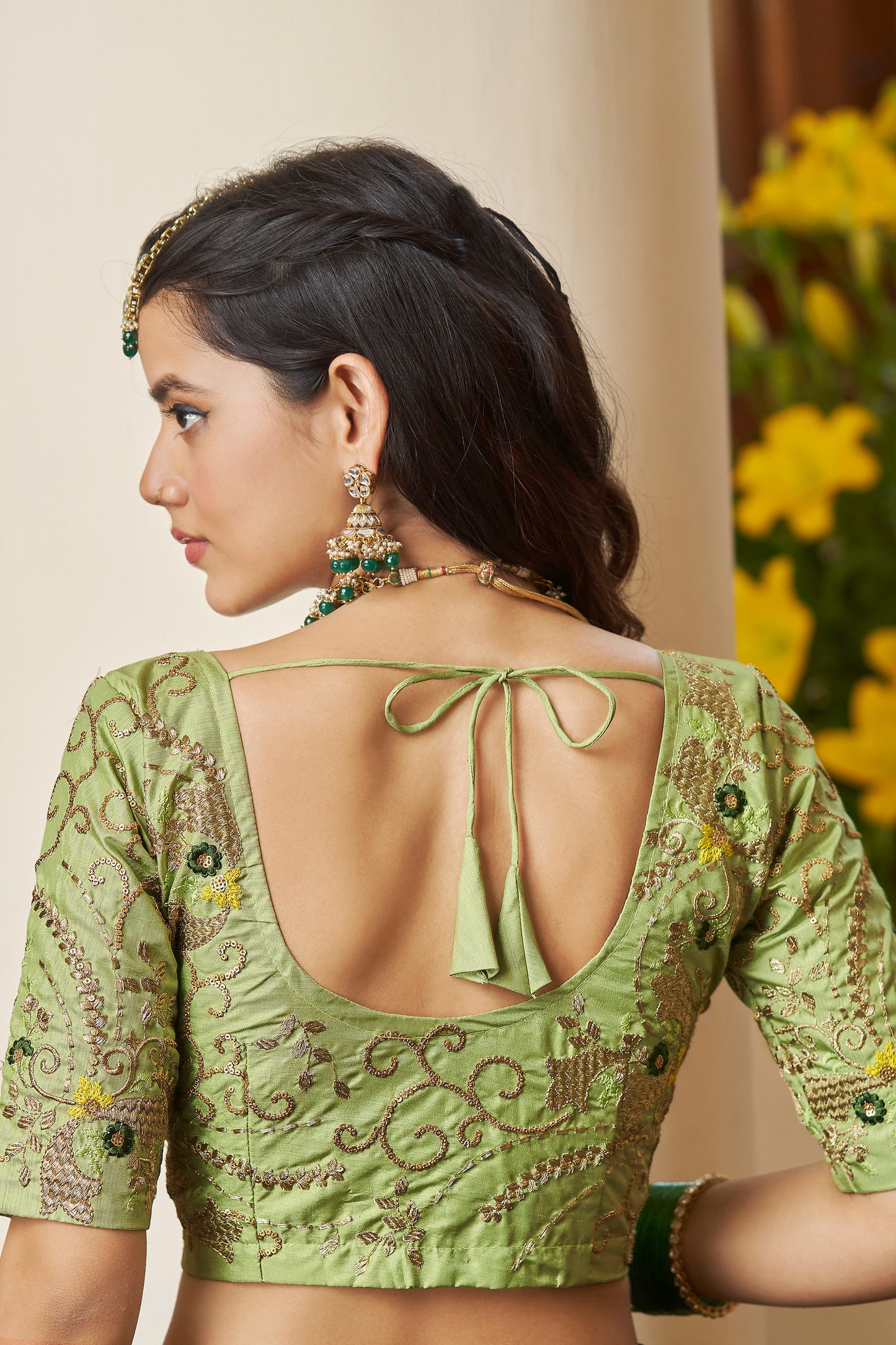 Green Butterfly Net Sequins Embroidery Mehendi  Lehenga