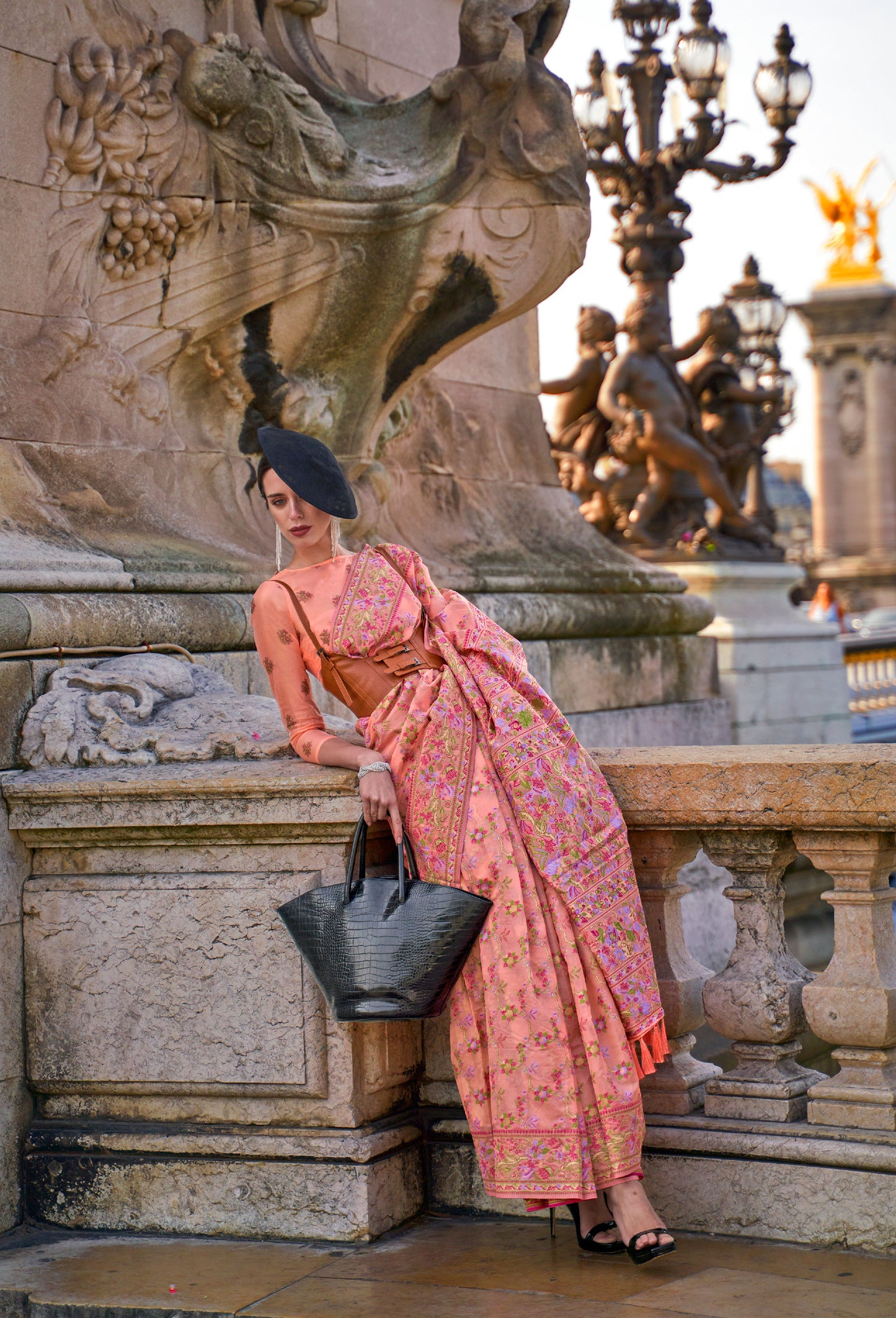 Peach Kaarsi Organza Silk Handloom Saree