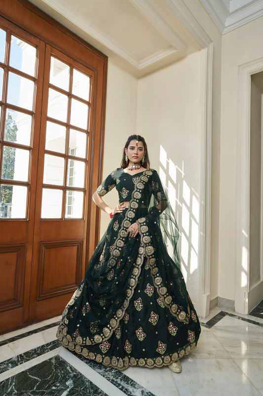 Black Organza Zari and Sequins Embroidery  Lehenga