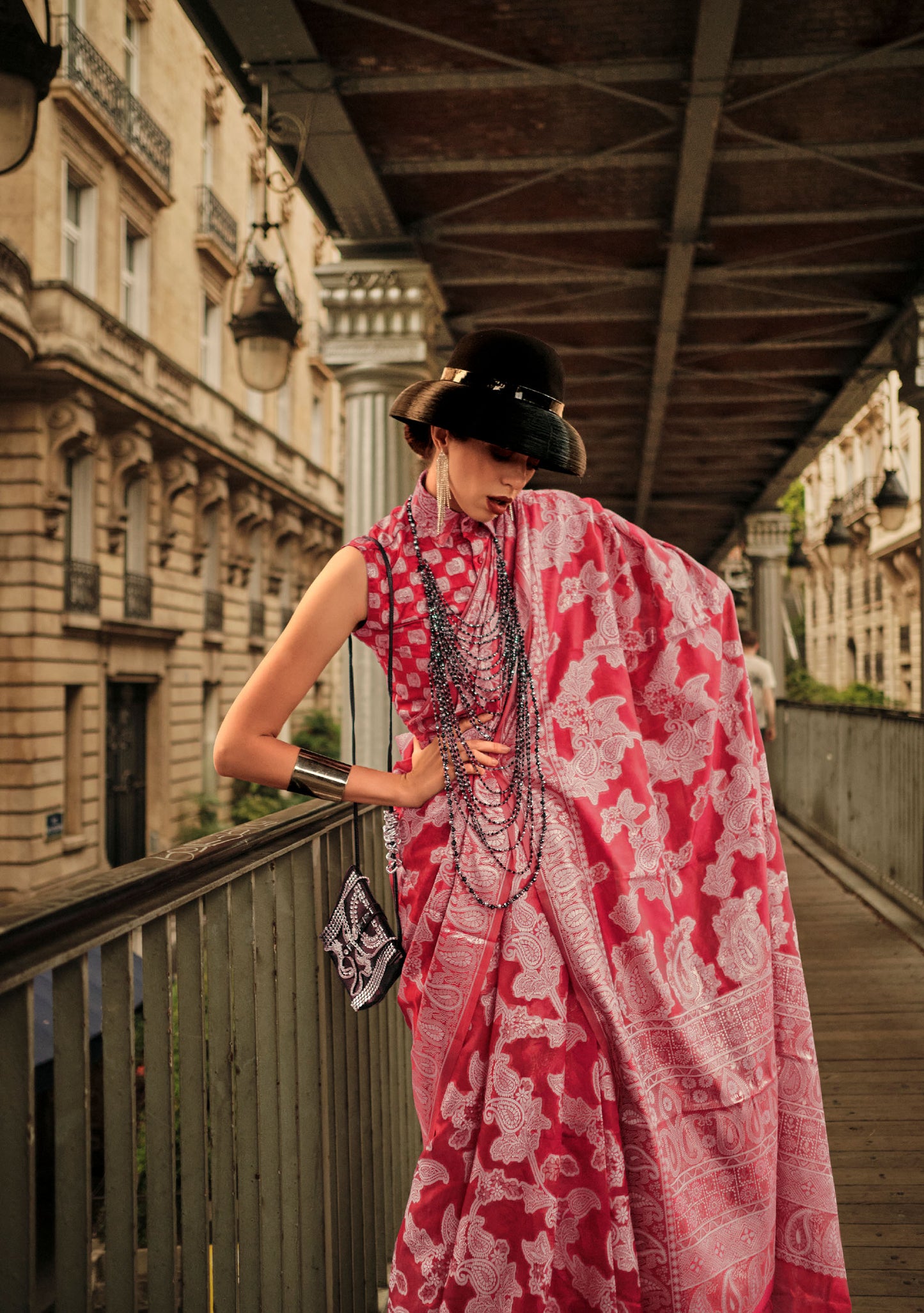 Red Kaneeza Lucknow Chikankari Zari Saree