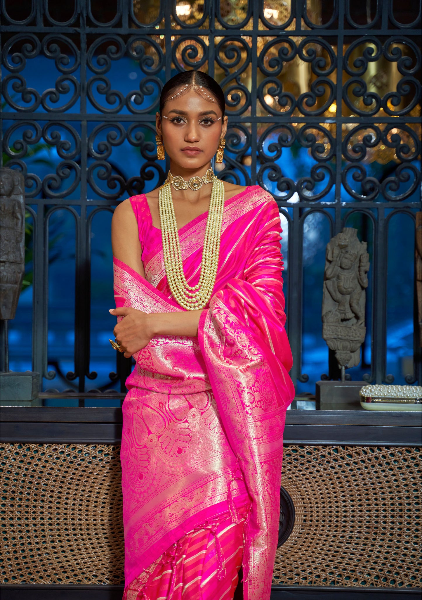 Pink Karadhya Pure Satin Handloom Saree