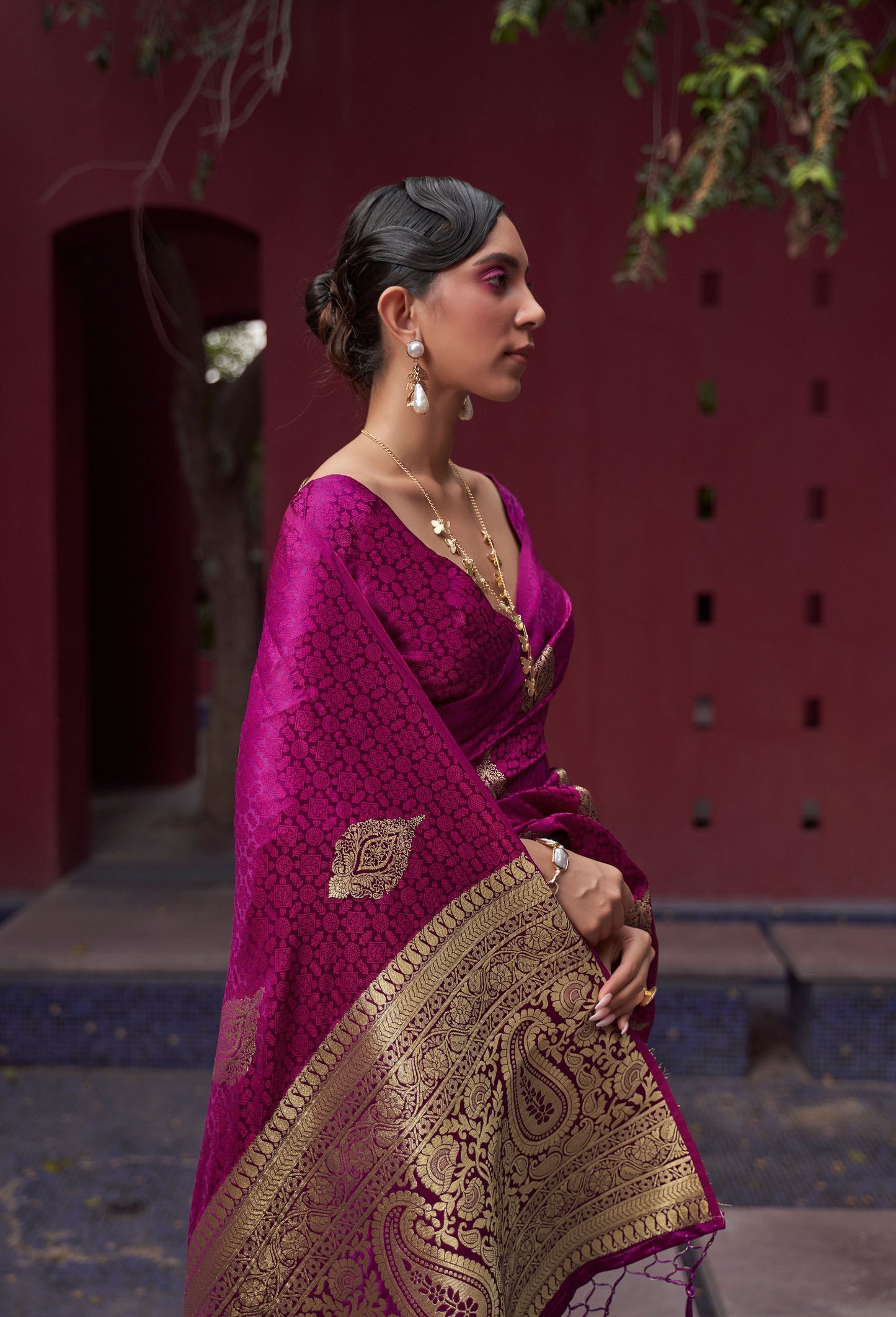 Magenta Khushrat Pure Satin Weaving Saree