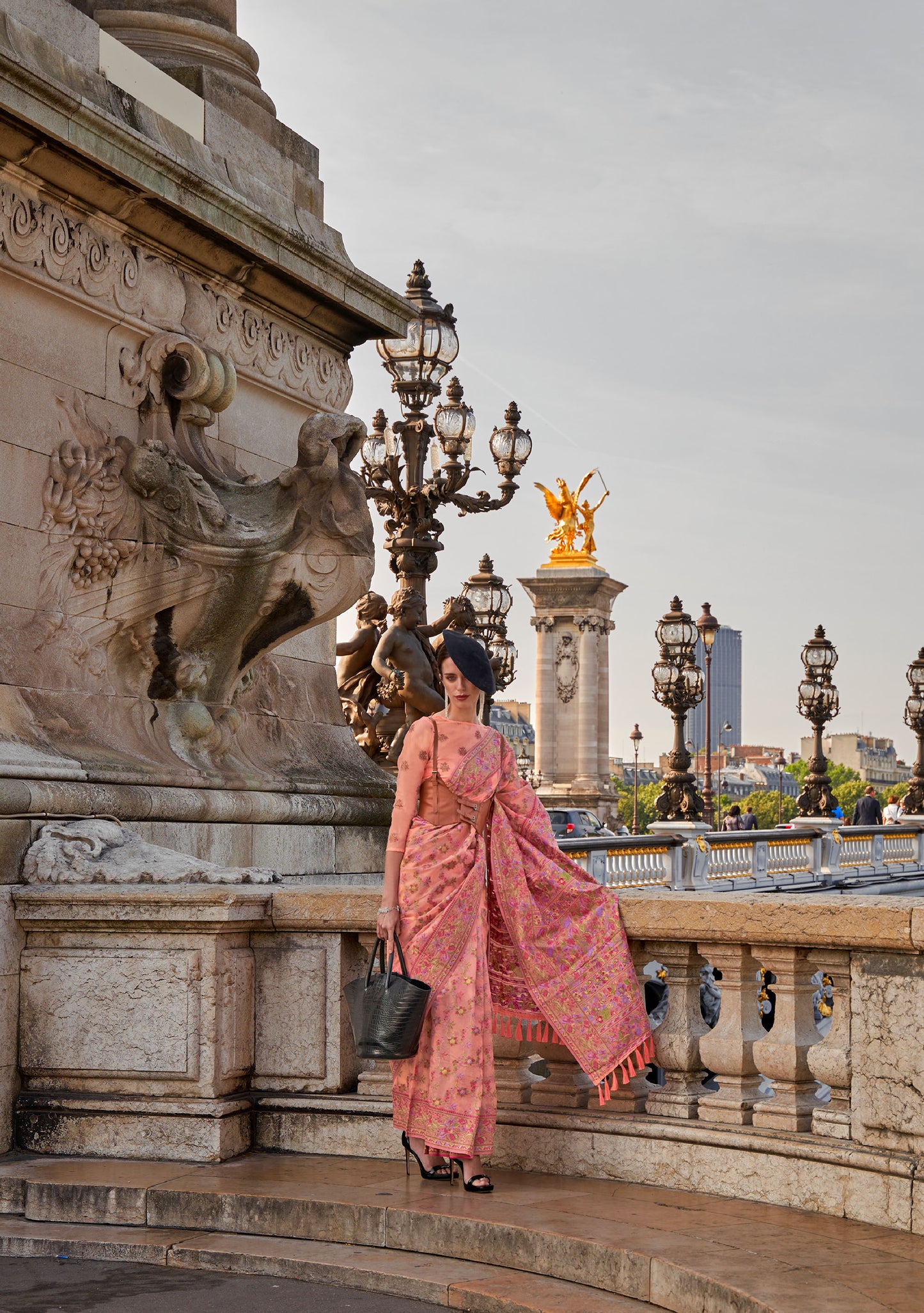 Peach Kaarsi Organza Silk Handloom Saree