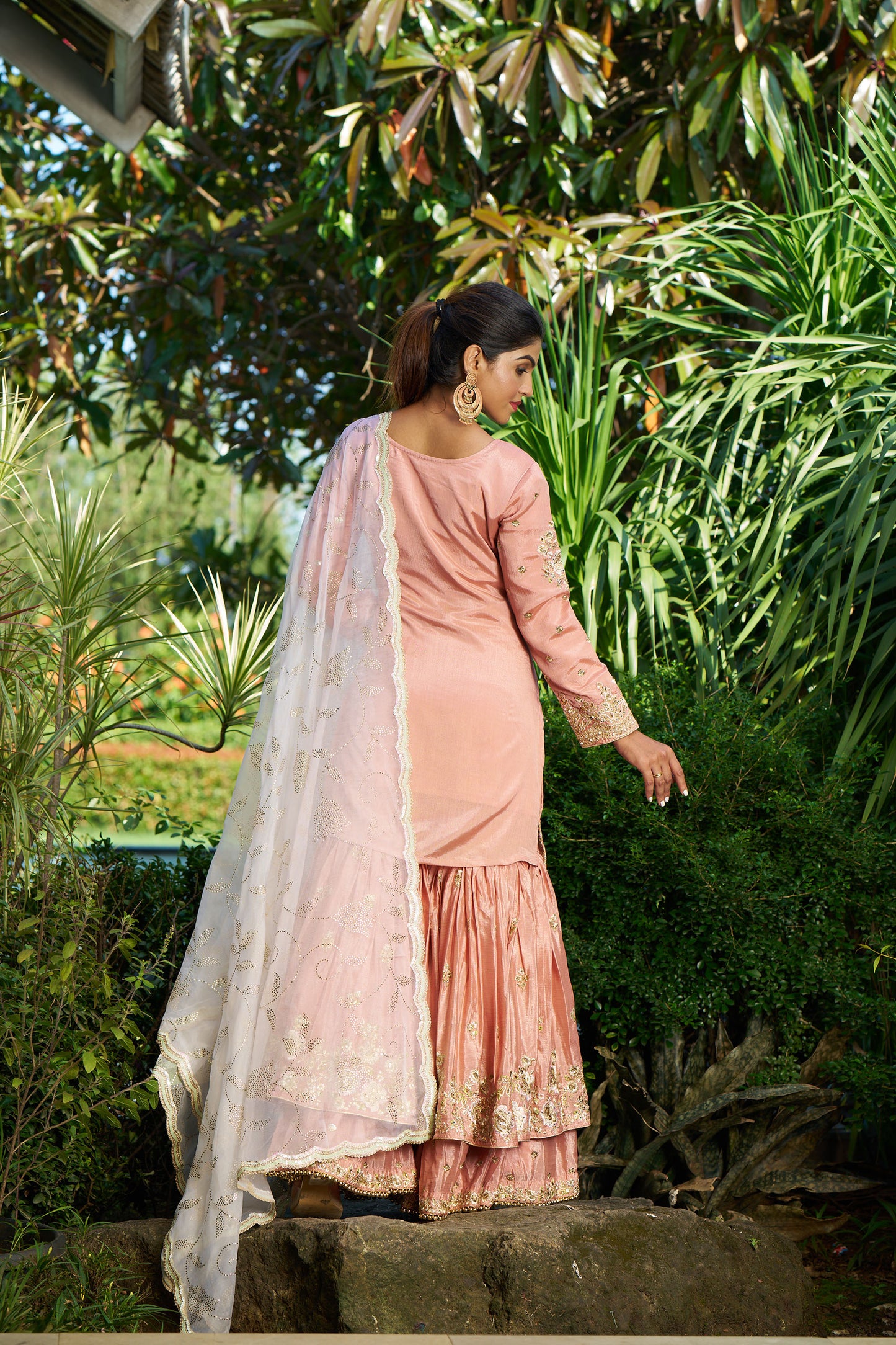 Coral & White Gharara Eid Suit