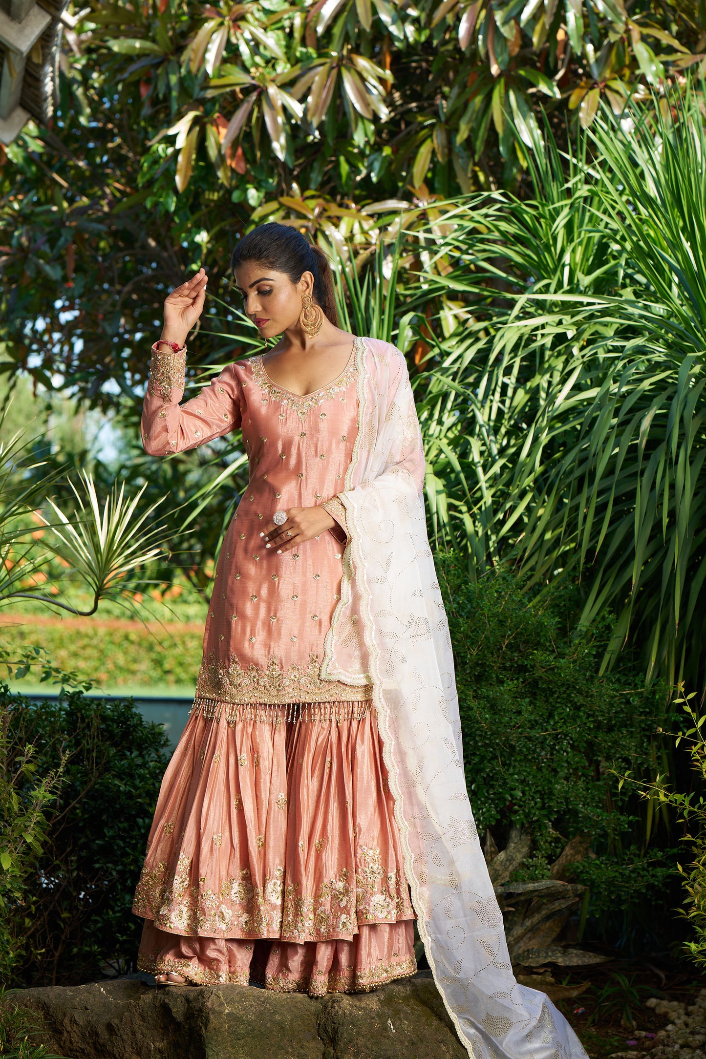 Coral & White Gharara Eid Suit