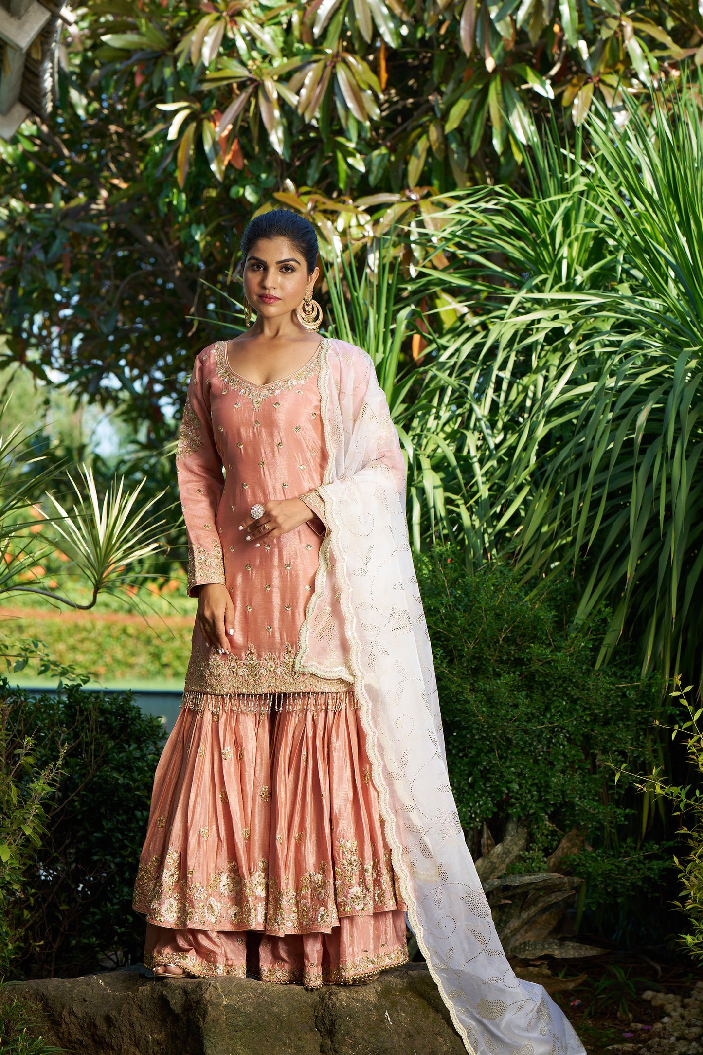 Coral & White Gharara Eid Suit