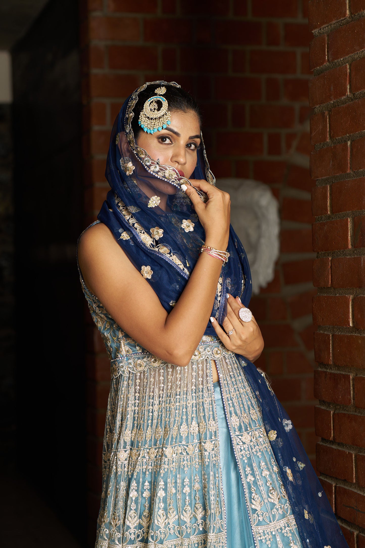 Dusty Blue Anarkali with Lehenga