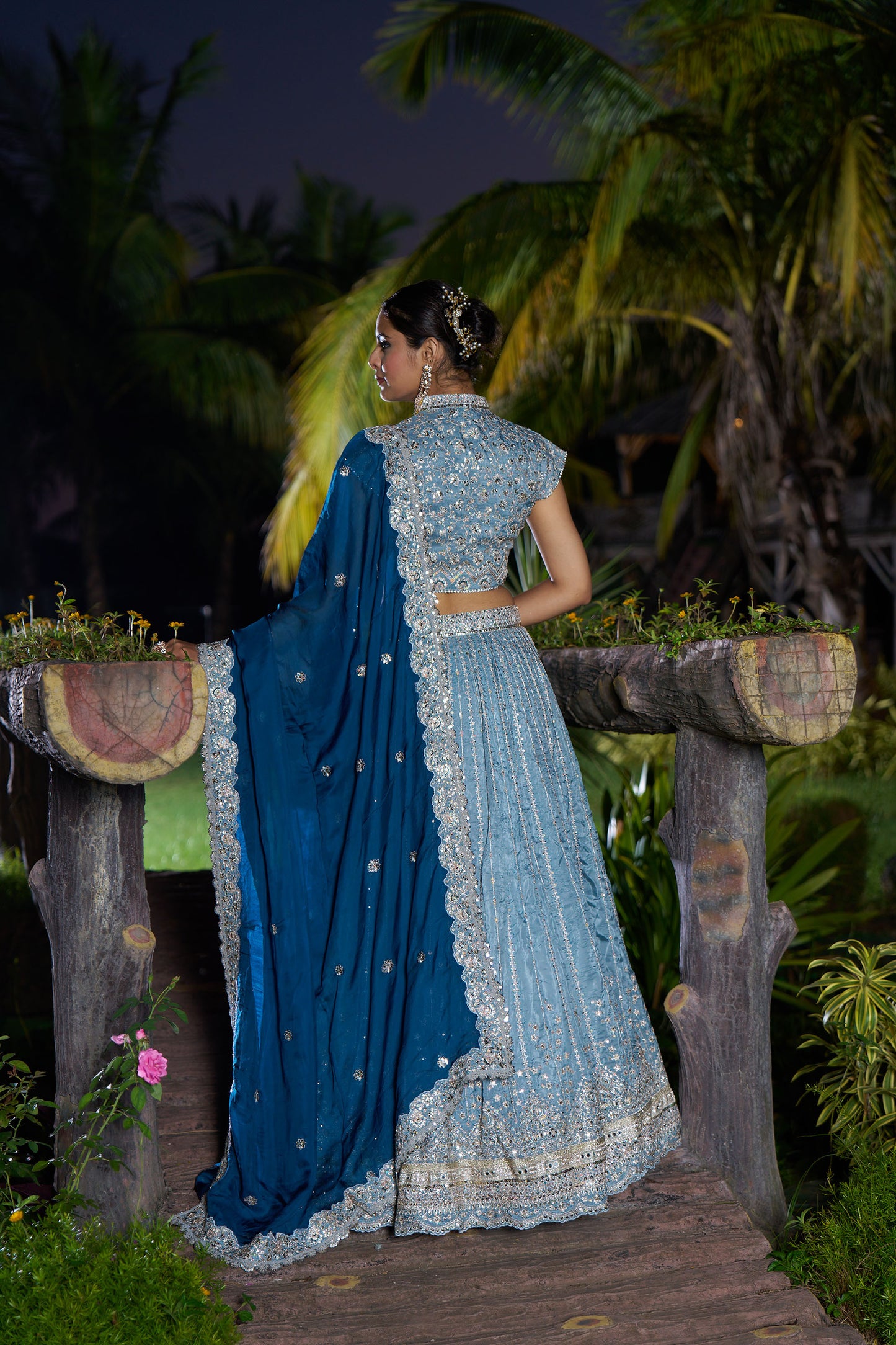 Dusty Blue & Navy Blue Eid Lehenga