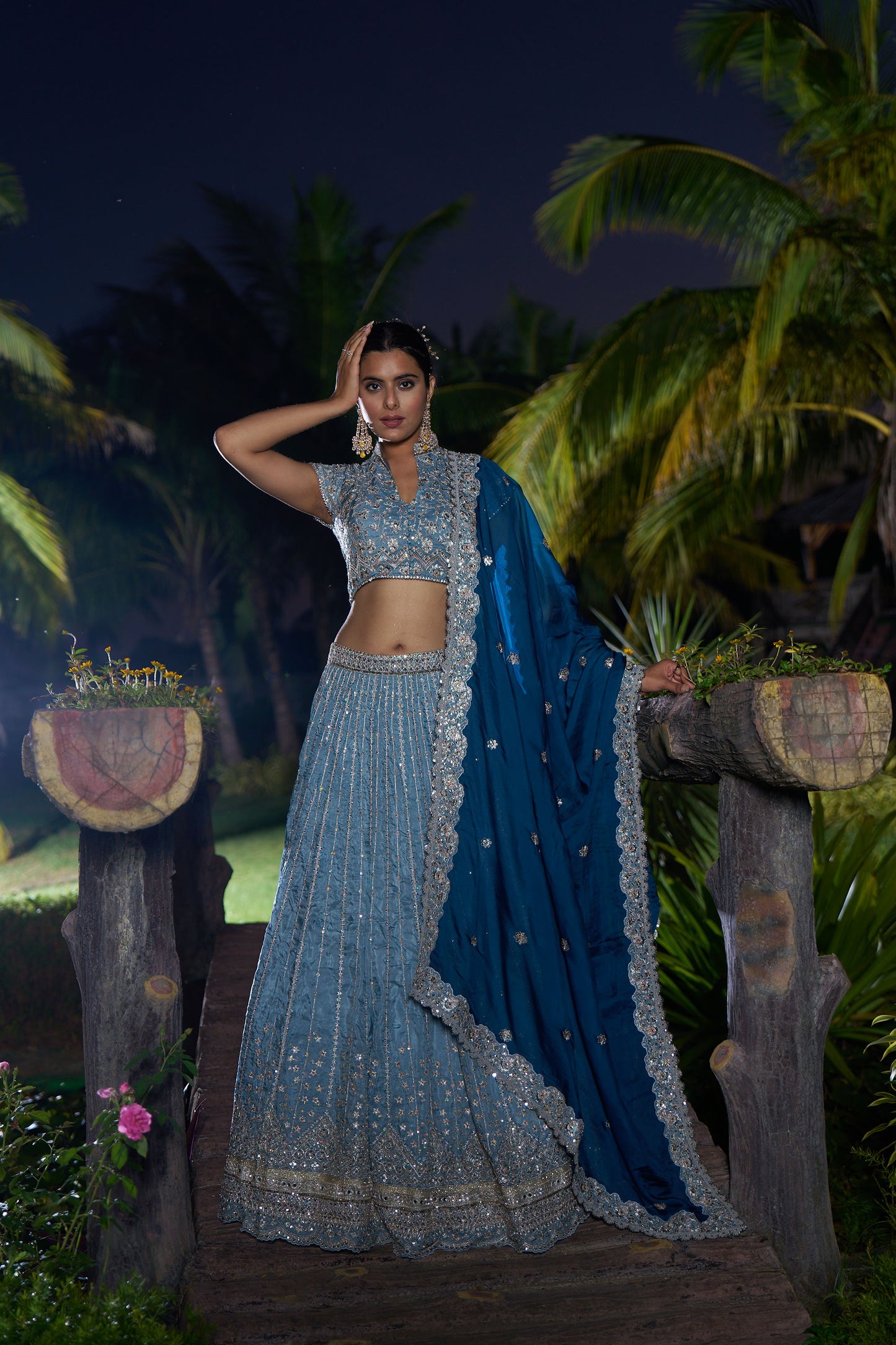 Dusty Blue & Navy Blue Eid Lehenga