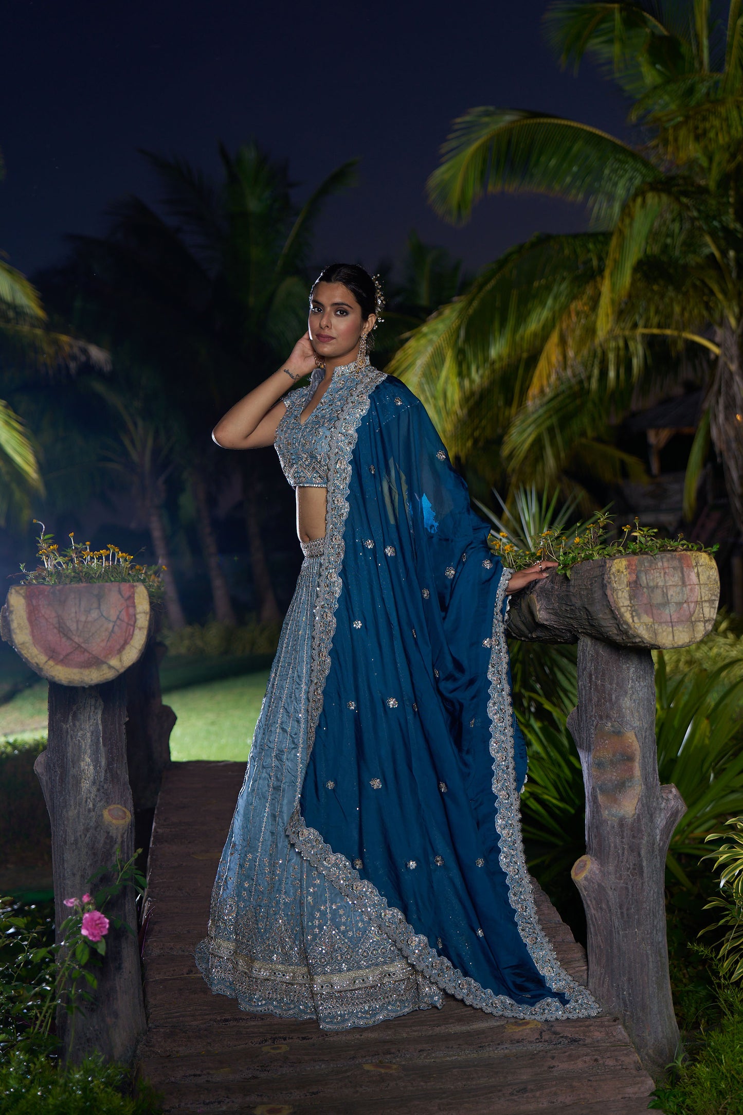 Dusty Blue & Navy Blue Eid Lehenga