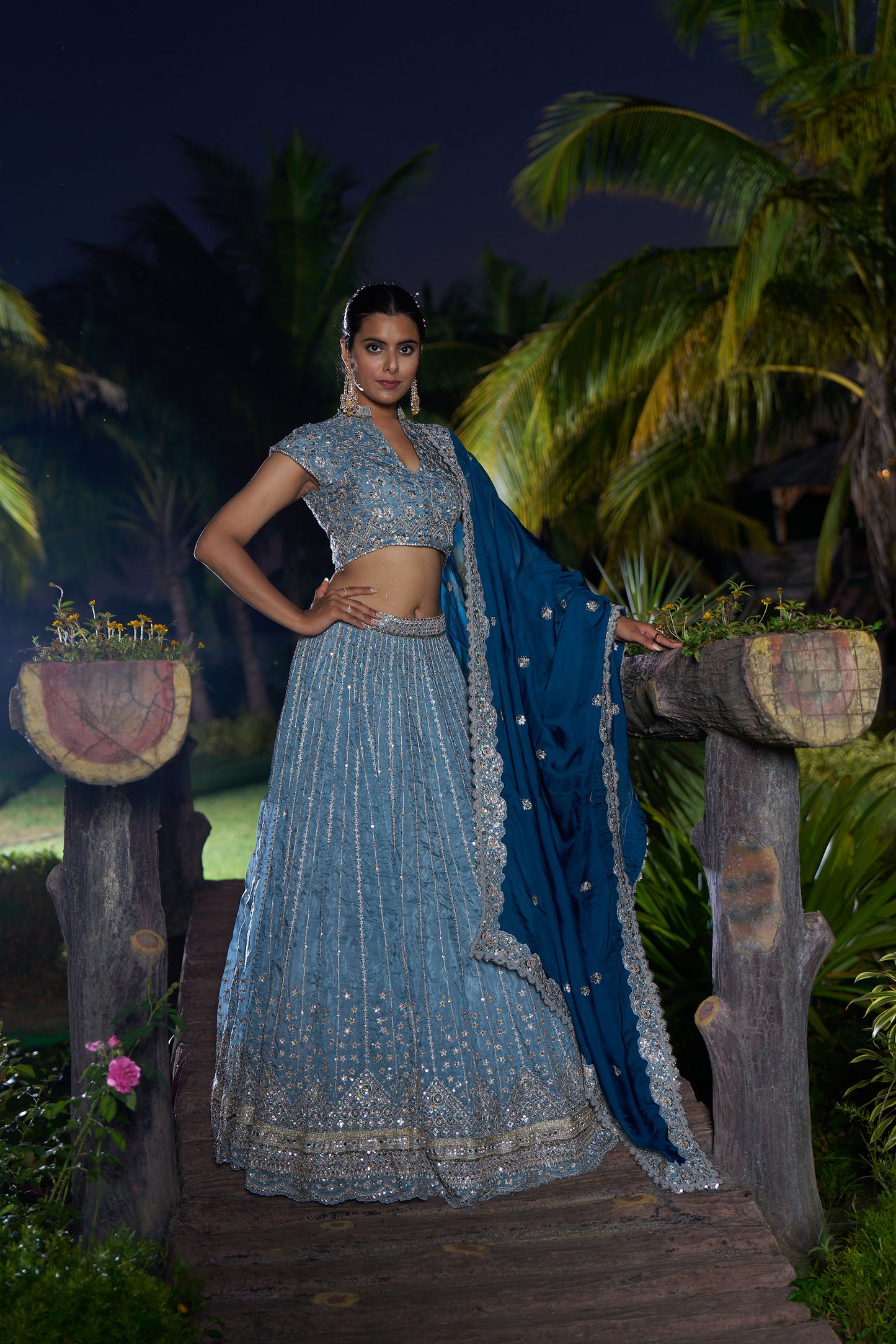 Dusty Blue & Navy Blue Eid Lehenga