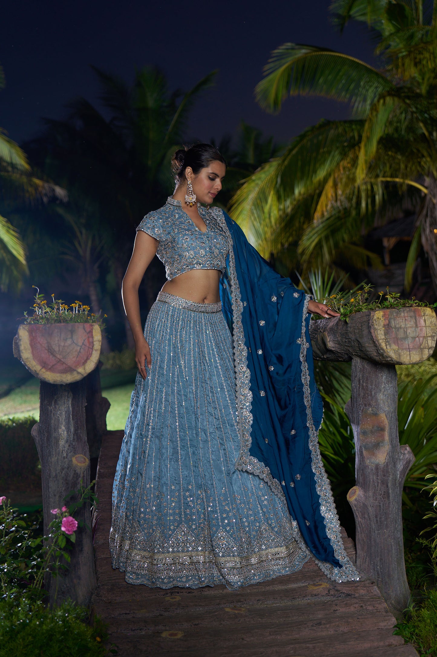 Dusty Blue & Navy Blue Eid Lehenga