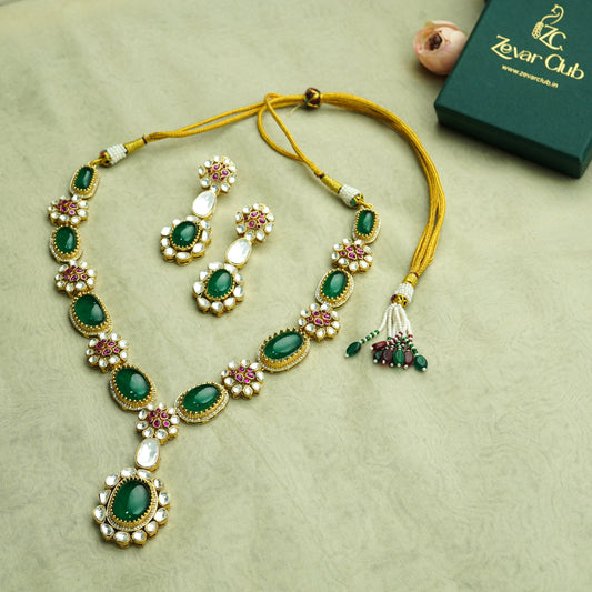 Emerald Meenakari Kundan Shringar Set