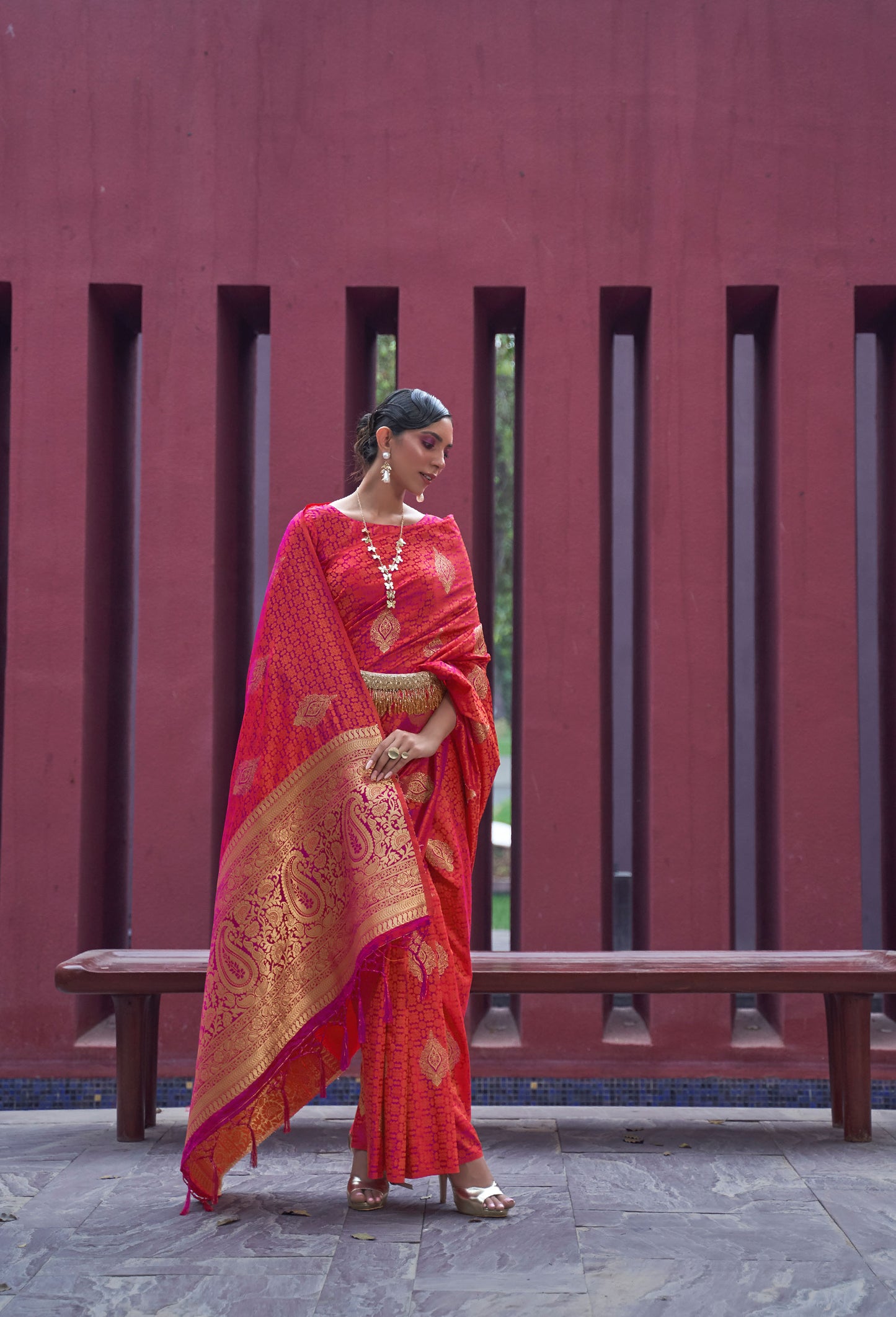 Orange Khushrat Pure Satin Weaving Saree