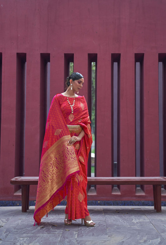 Orange Khushrat Pure Satin Weaving Saree