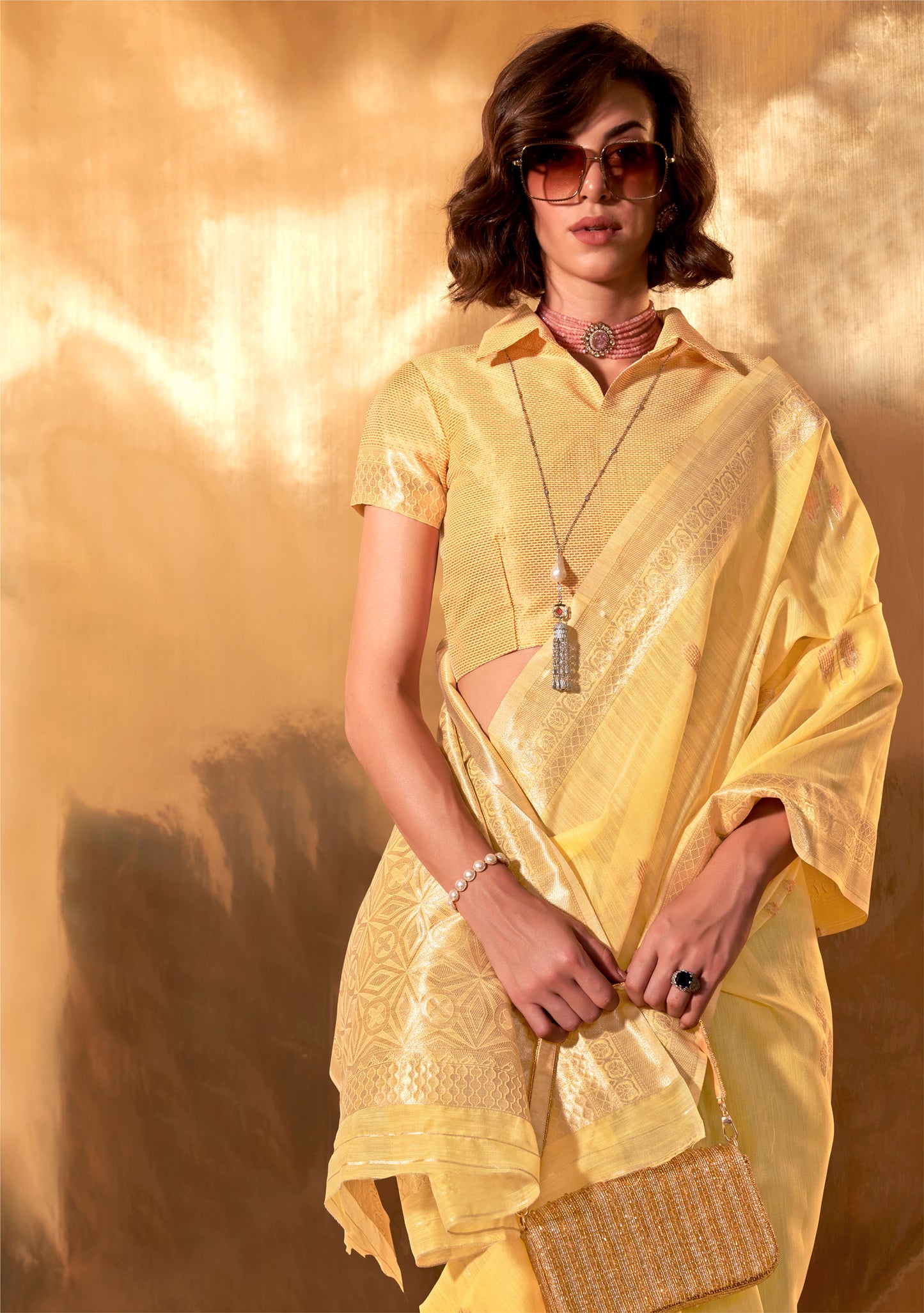 Light Yellow Kelley Linen Cotton Saree