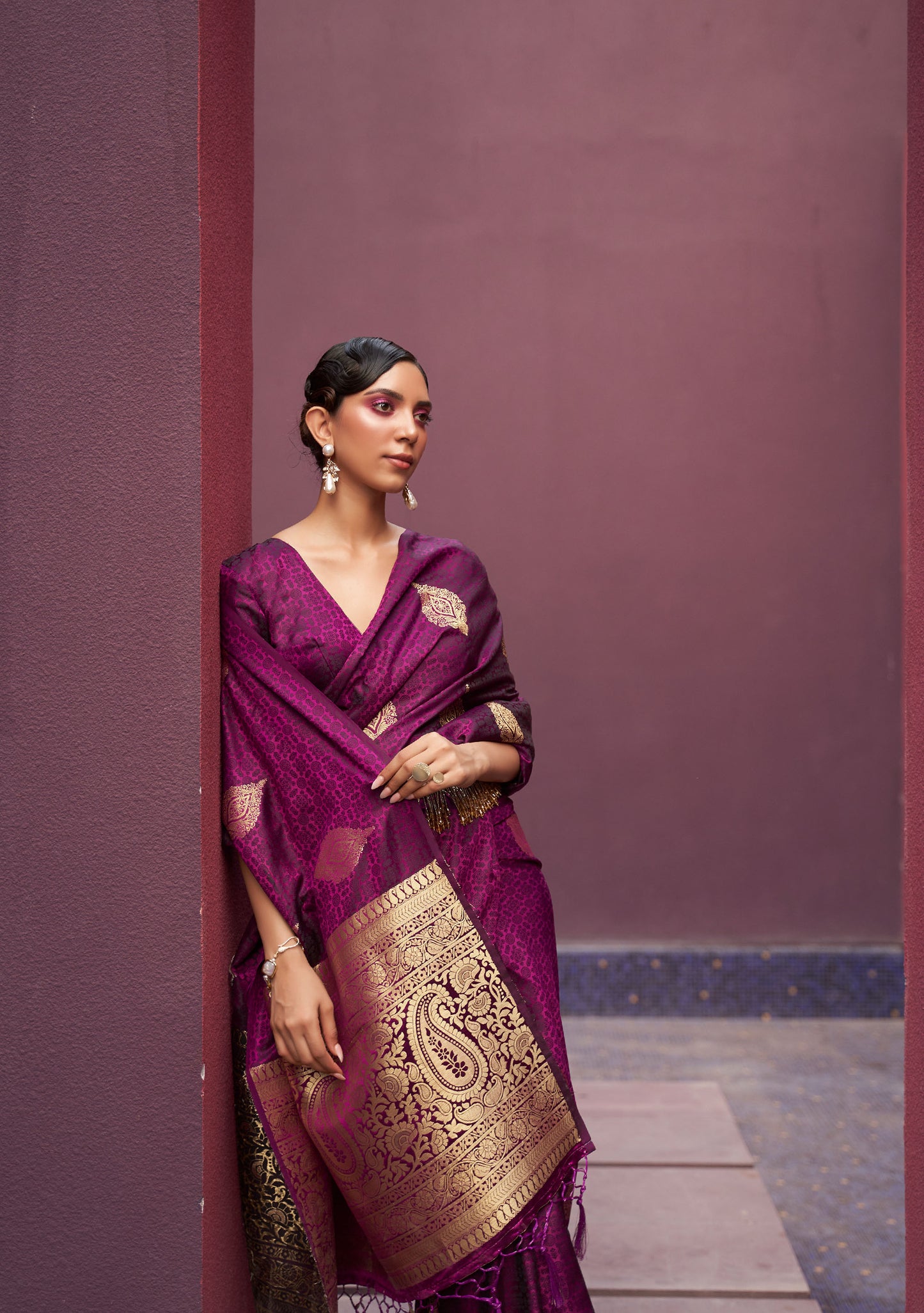 Plum Khushrat Pure Satin Weaving Saree