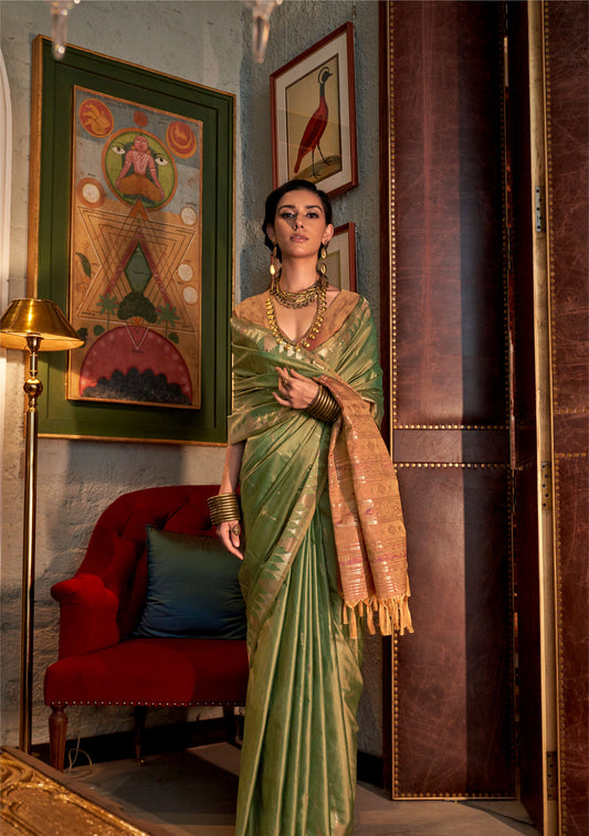 Green Kontessa Tussar Silk Handloom Saree