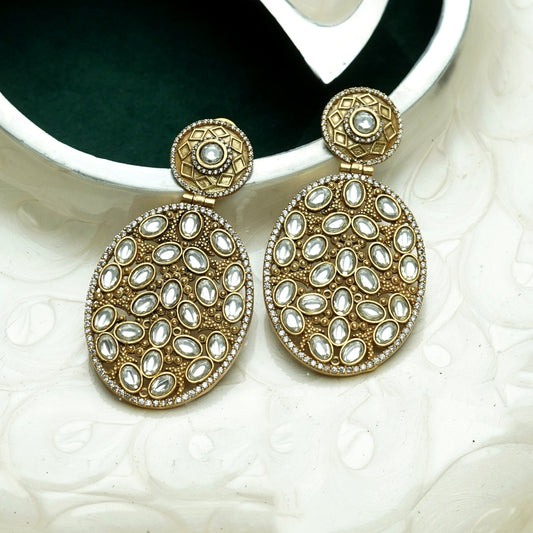 Rangini Kundan Oval Drop Earrings