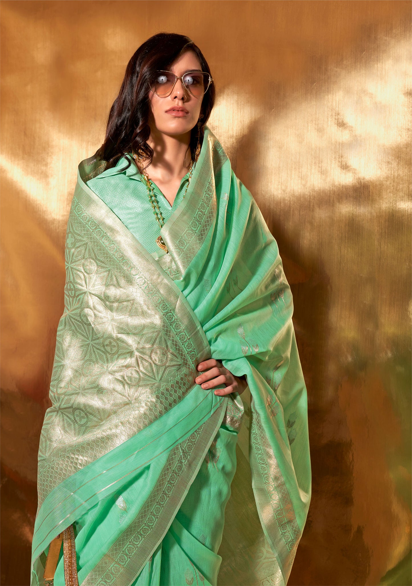 Green Kelley Linen Cotton Saree