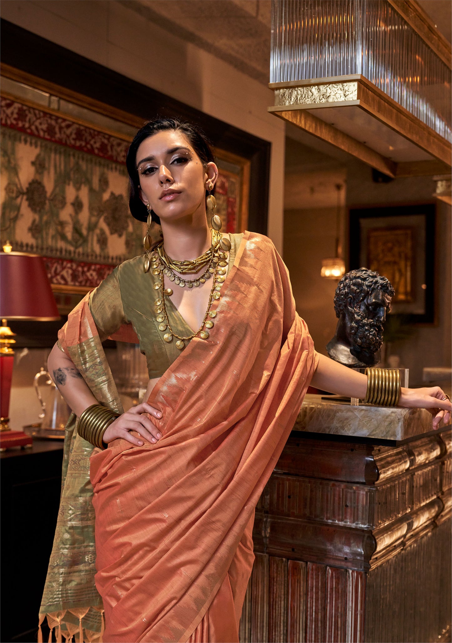 Orange Kontessa Tussar Silk Handloom Saree