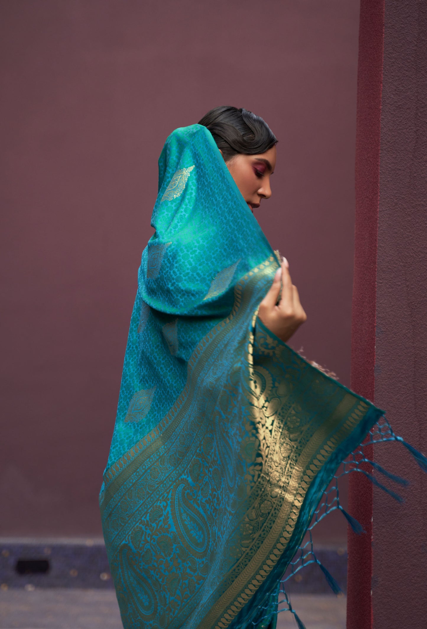 Teal Khushrat Pure Satin Weaving Saree