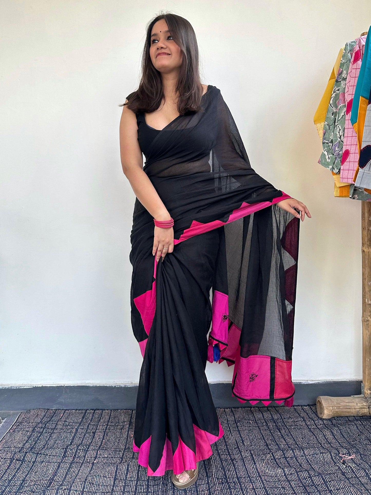 गुलाबो (Gulabo) Kota Cotton Black Saree