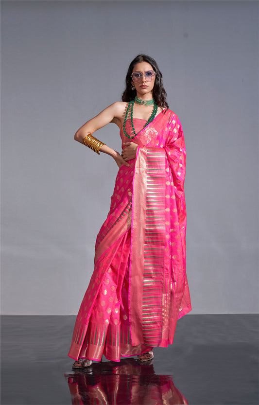 Rose Pink Kodai Handwoven Silk Saree