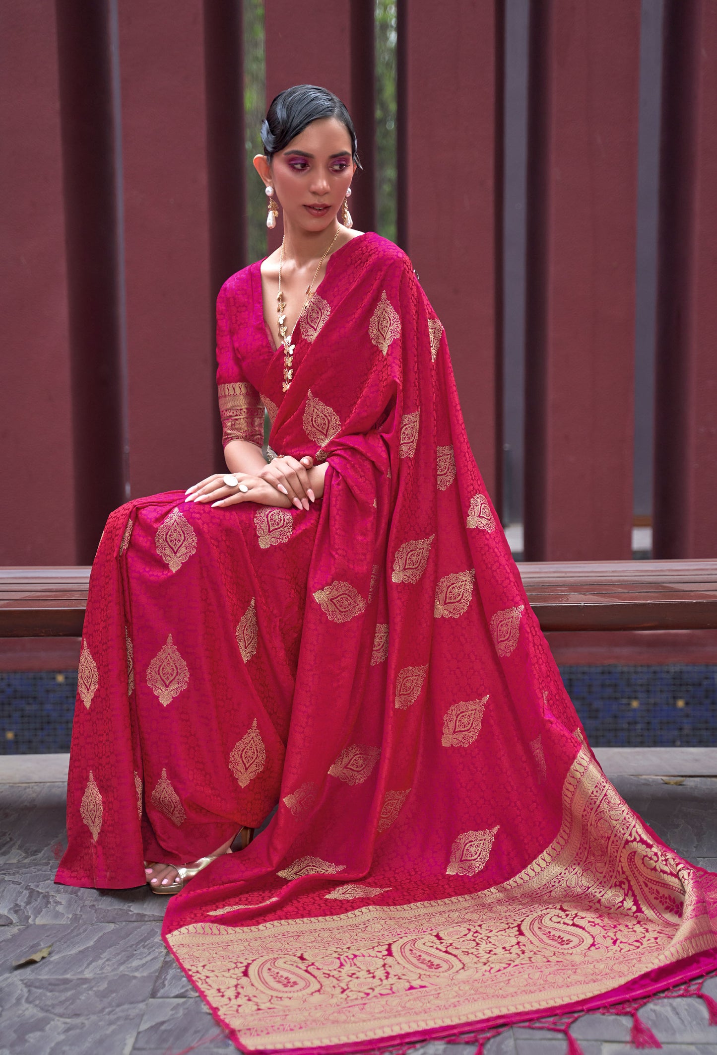 Pink Khushrat Pure Satin Weaving Saree