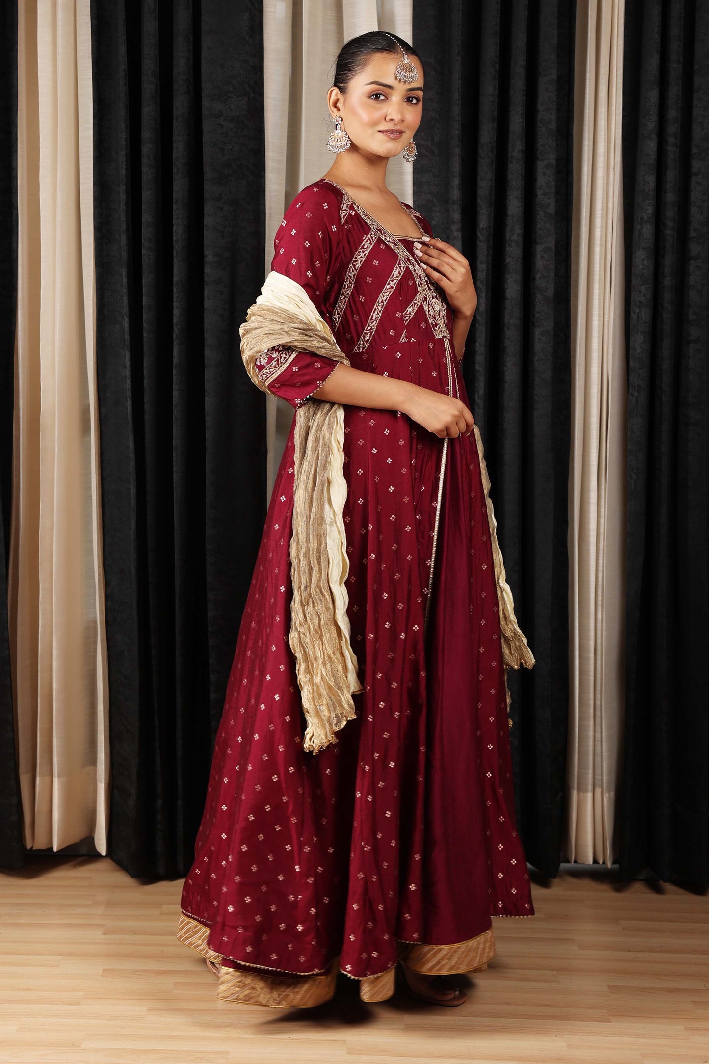 Indian Nomads HOS Maroon Chanderi Silk Embroidered Festive Anarkalis