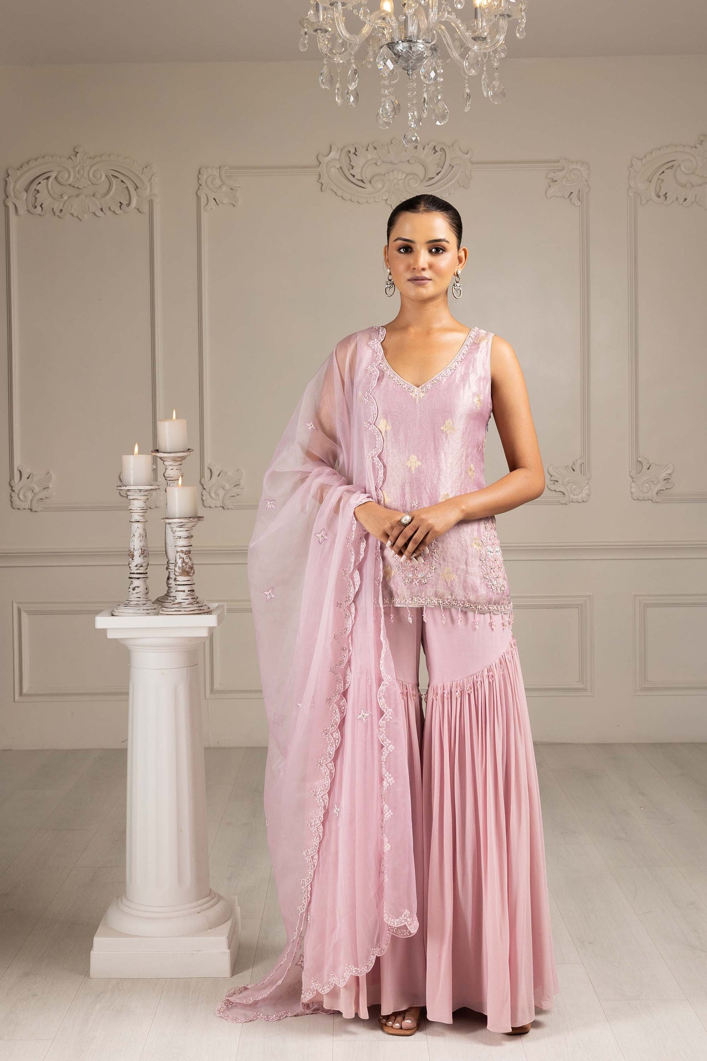 Royalty Lilac Banaras Organza Thread & Pearl Festive Sharara