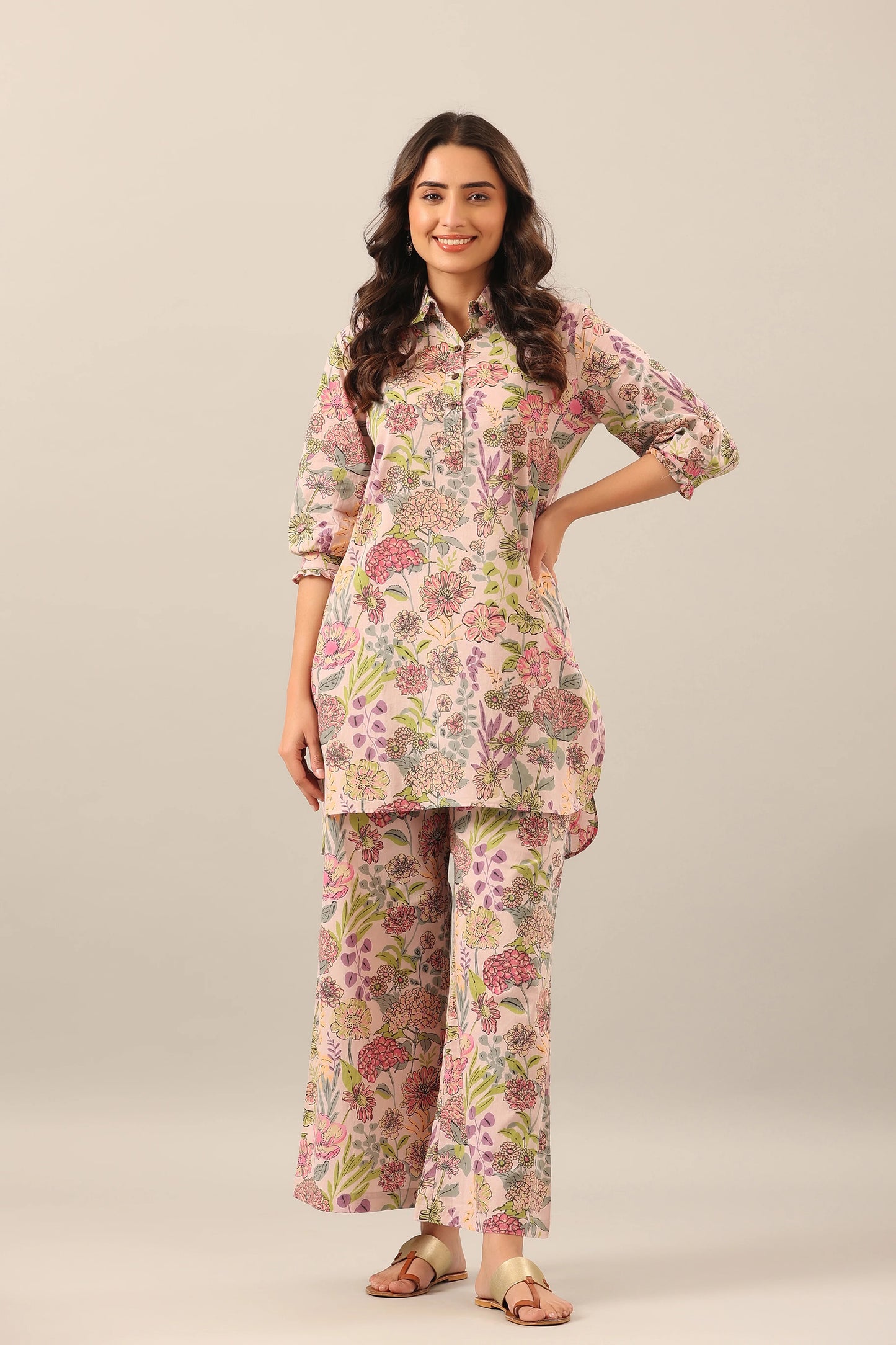 Coord2 White Printed Viscose Rayon Kurta And Pant Set