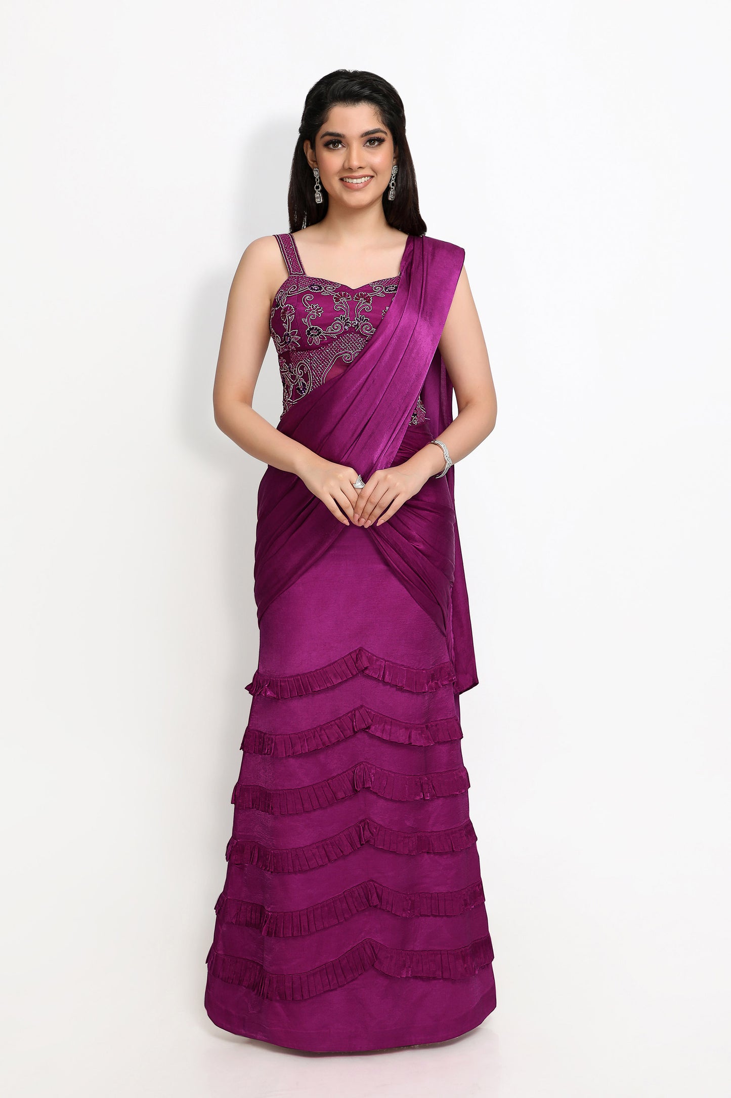 Waterlillies Read to wear Saree- Purple