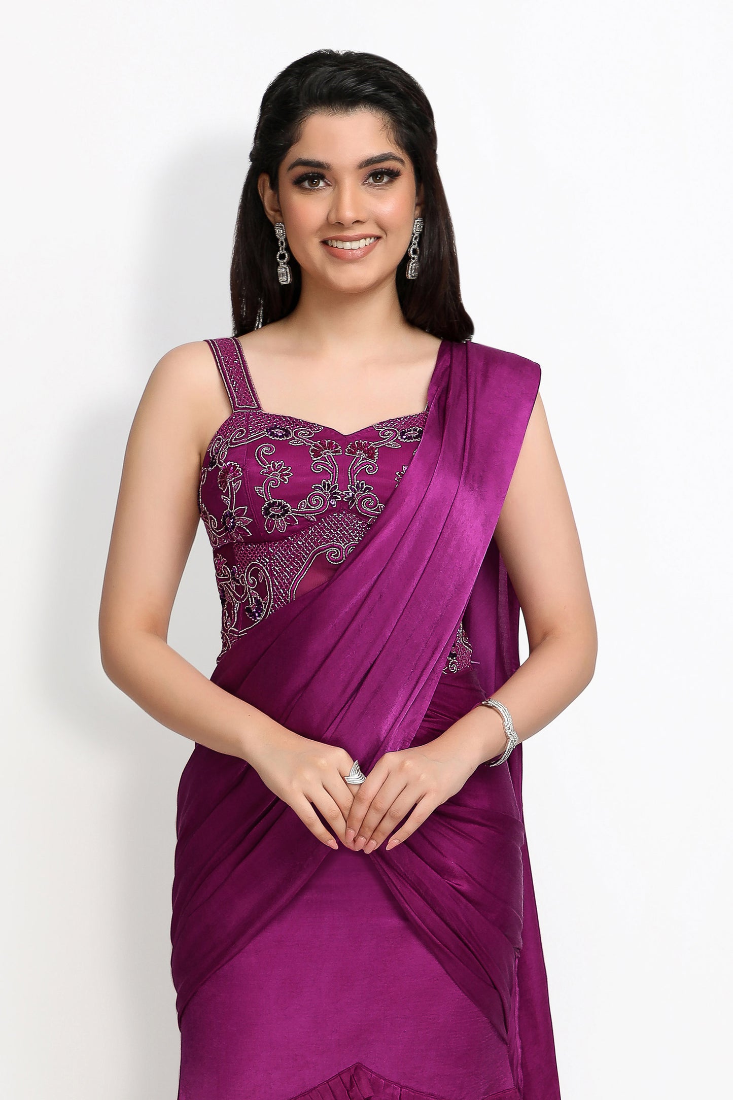 Waterlillies Read to wear Saree- Purple