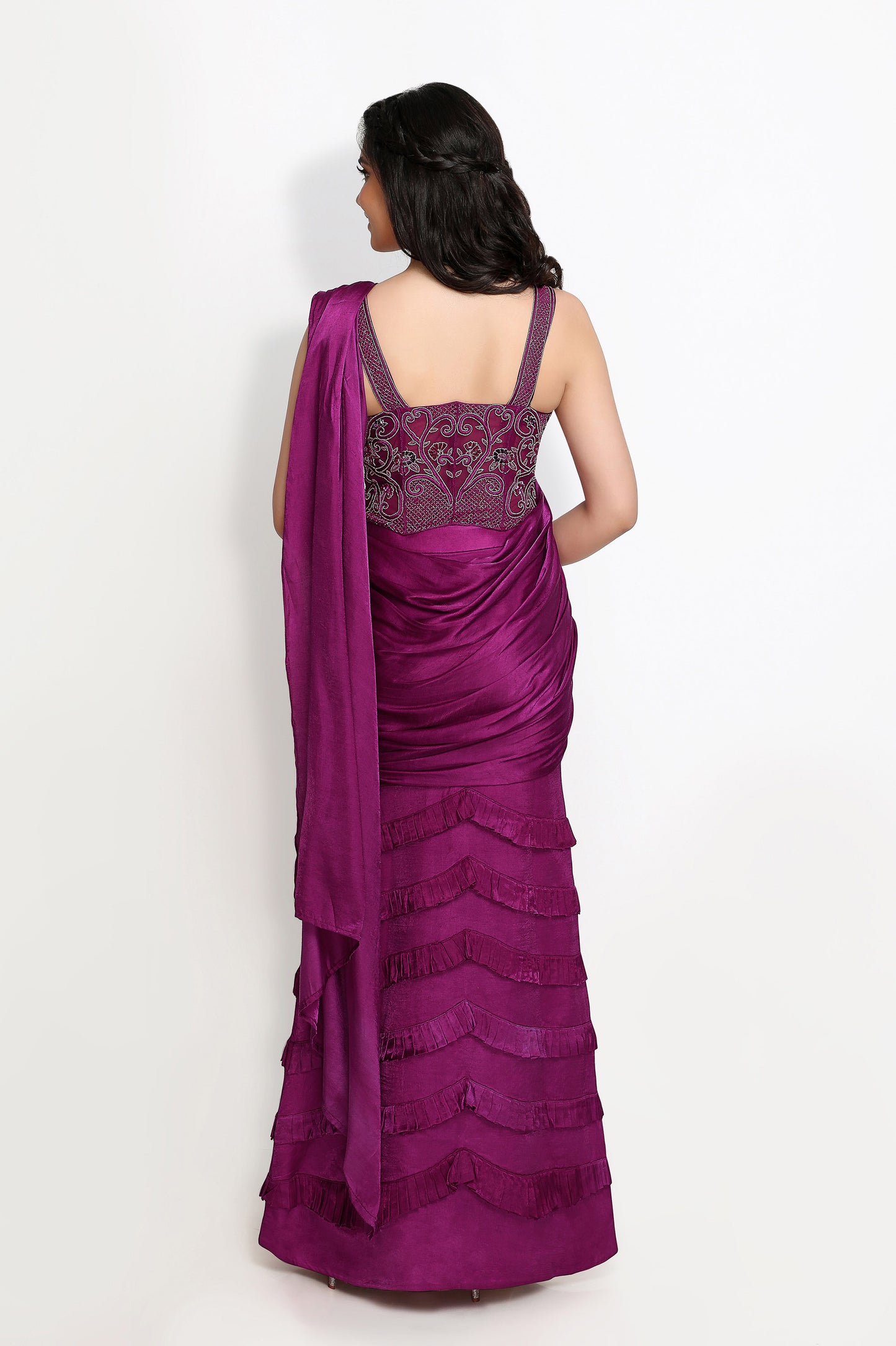 Waterlillies Read to wear Saree- Purple