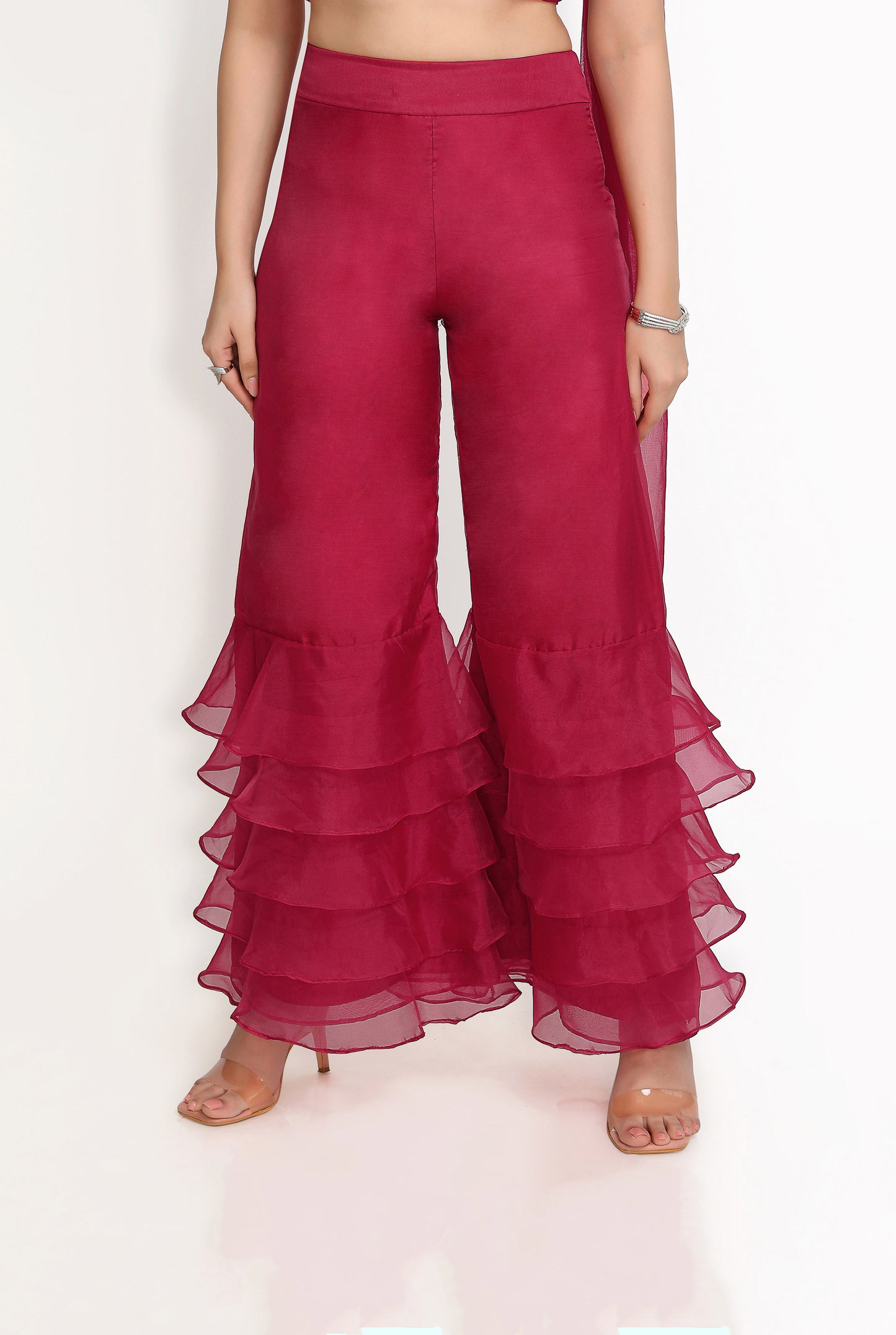 Peony Offshoulder Sharara Set- Wine