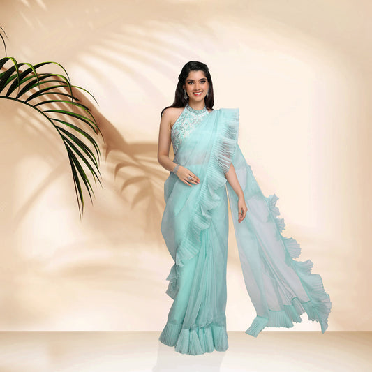 Iris Ready to wear Saree Set- Blue